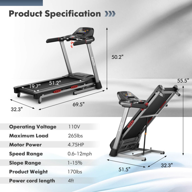 4.75 HP Folding Treadmill with Auto Incline and 20 Preset Programs-BlackCostway Gallery View 4 of 12